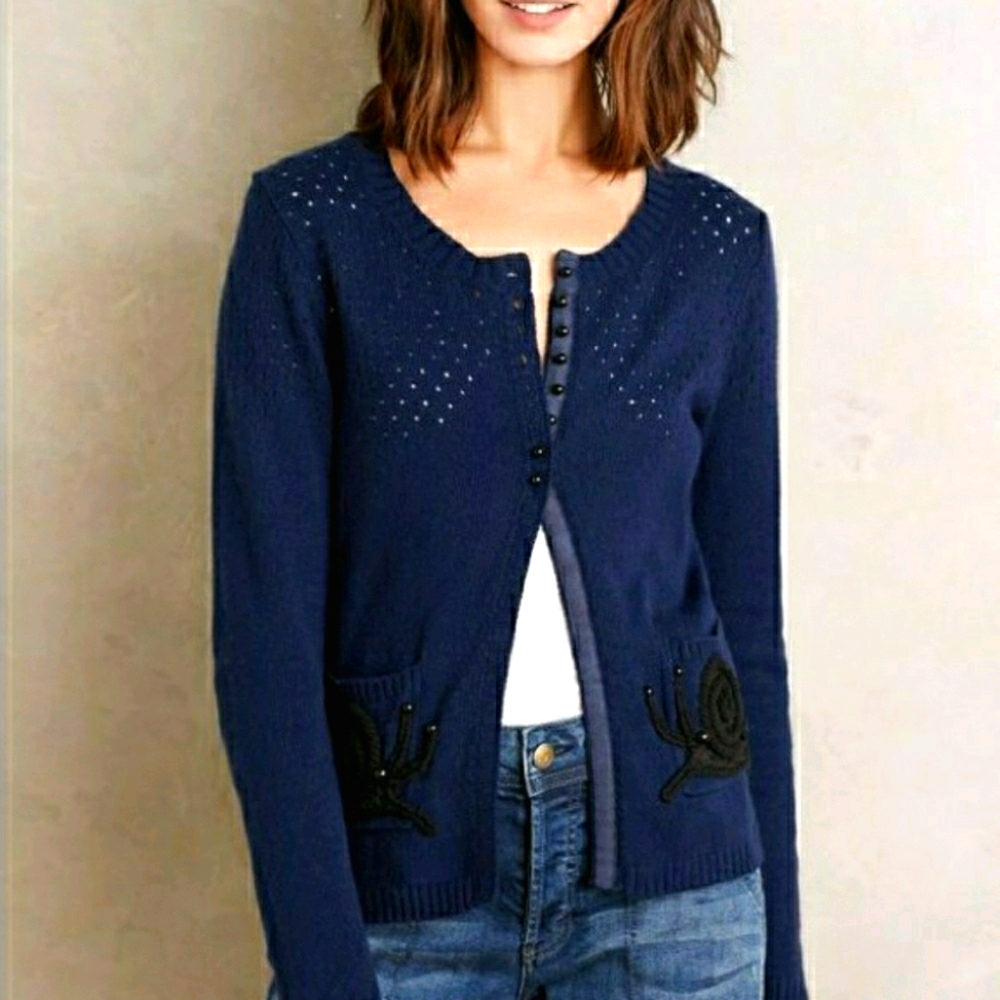 Anthropologie Stitched Snail Cardigan